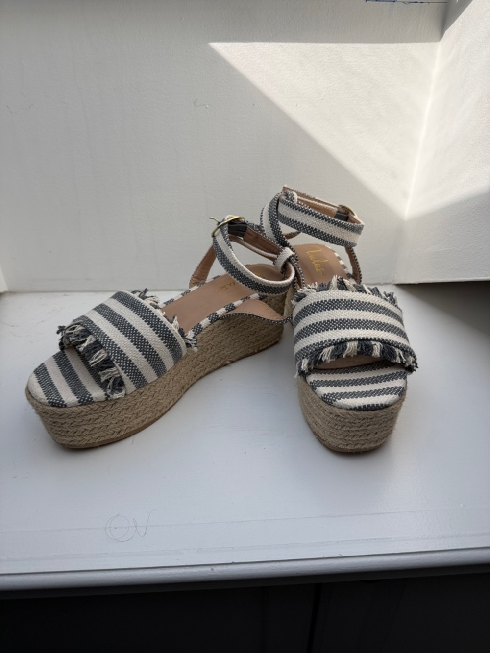 Lulu's Striped Black and White Espadrille Wedge Sandals